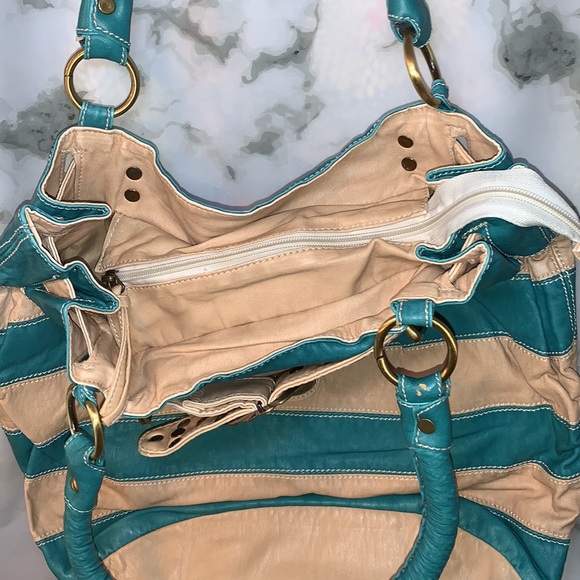 🎒 Cream & Teal Stripe DG Style Bag - Picture 6 of 13